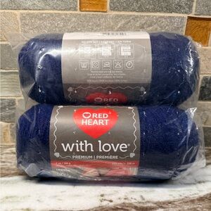 Red Heart With Love Premium~4 Ply Yarn~ Navy~7 oz~Lot of 2~100% Acrylic~New